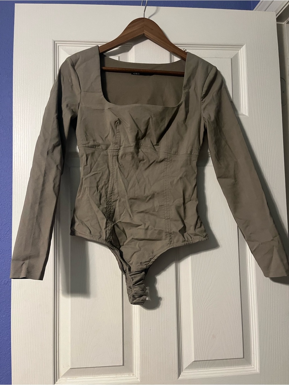Zara Taupe Long Sleeve Square Neck Bodysuit